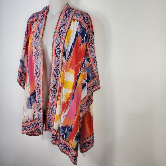 Tolani Regular Printed Open Front Woven Wrap Kimono Womens Large Abstract Red - Picture 6 of 11